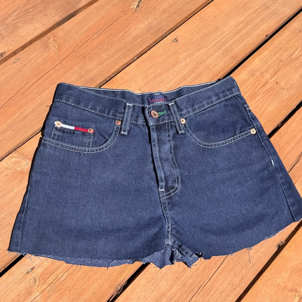VINTAGE SZ 27 WAIST Tommy Hilfiger Navy Blue Denim Cutoff Shorts